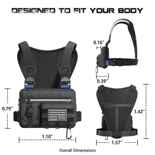 Bearfire Sports Chest Bag For Men, Running Vest Bag with Water Resistant Lightweight Front Chest Pack With Built-In Phone Holder & Extra Storage For Workouts, Cycling, Hiking, L Size