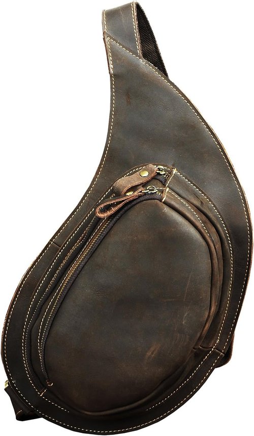 Le'aokuu Mens Fashion Casual Tea Designer Travel Hiking Crossbody Chest Sling Bag Rig One Shoulder Strap Bag For Men Leather (9918 Dark Brown)