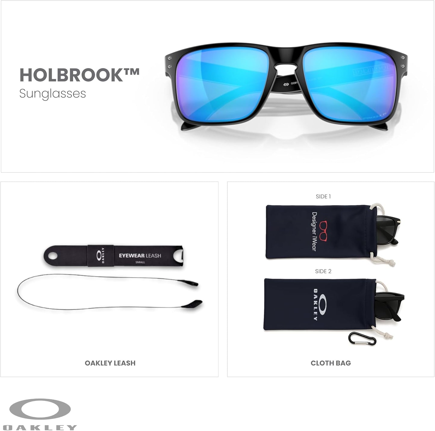 OAKLEY Holbrook OO9102 Square Sunglasses for Men+ Bundle Accessory Leash Kit, Microfiber Pouch