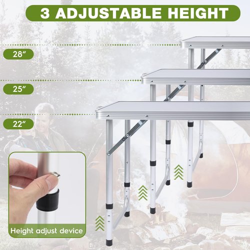 Pnbfhn Outdoor Folding Camping Table with Storage Organizer, Portable Aluminum Composite Panel Lightweight Table, 3 Adjustable Height, for Indoor, BBQ, Party, Picnic, Hiking, Beach