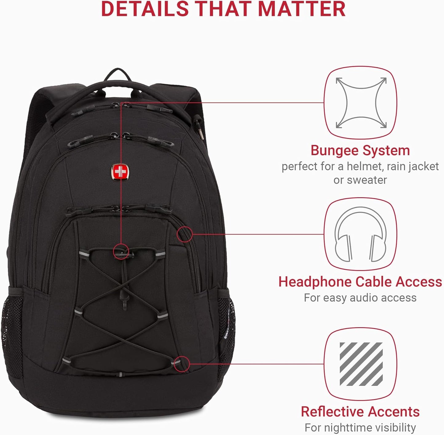 SwissGear 1186 Bungee Backpack, Grey (Laptop Version), 17.75 inch