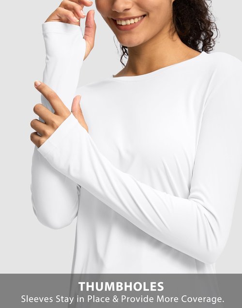 Soothfeel Women's Long Sleeve Workout Tops Moisture Wicking Running Athletic Activewear UPF Sun Shirts Lightweight Soft Tee Shirts White M
