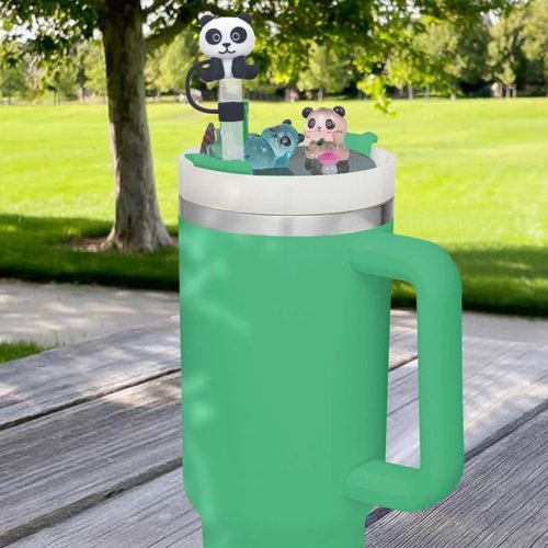 Compatible with Stanley Cup Lid Accessories Charms, Fit for 40 oz Stanley Lid Charms Decor, Cute Panda Silicone Straw Cover Cap for Stanley Tumblers for Stanley lid topper (Panda)