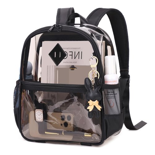 MUSEVOS Clear Backpack for Stadium Events Approved 12×6×12, Thick TPU Mini Clear Bag with Front Pocket for Concert Sport Events Work Travel, Black
