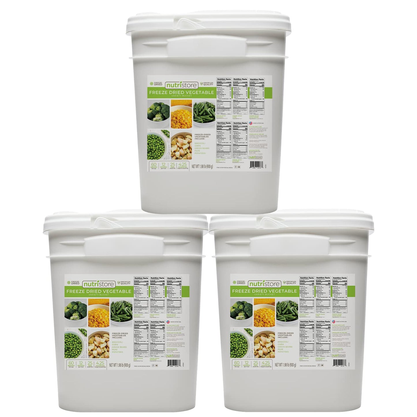 Nutristore Emergency Buckets | Premium Freeze-Dried Meats | 25-Year Shelf Life | Made in USA | Emergency Survival Food Supply | 60 Large Servings