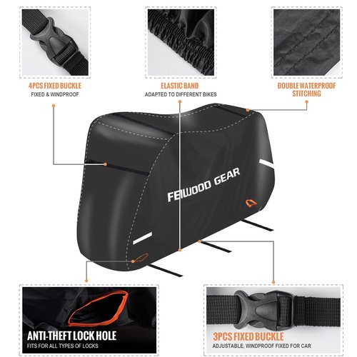 FEIWOOD GEAR Bike Cover for Transport 2 Bikes on Rack, Double Heavy Duty 420D on Handlebar & Pedal, Waterproof Bicycle Cover Outdoor Storage on Rear Bike Rack