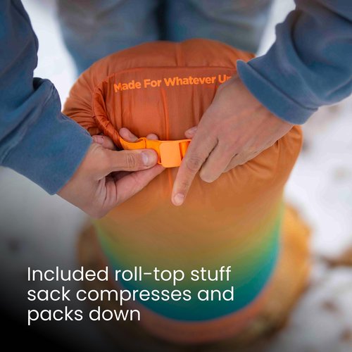 Rumpl Original Puffy Blanket - Warm Puffy Camping Blanket, 100% Recycled Polyester Insulation, Lightweight, Packable, Water-Resistant, Outdoor Puffer Blanket, 84"x80", Cascade Fade