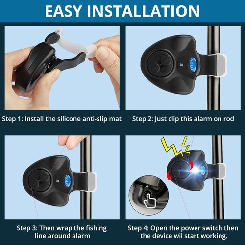 Coolnice 6 Packs Fishing Bite Alarm with Bonus 10 Batteries Sensitive Electronic Indicator LED Sound Alert On Fishing Rod with Loud Siren Suitable for Daytime Night Fishing Outdoor Carp