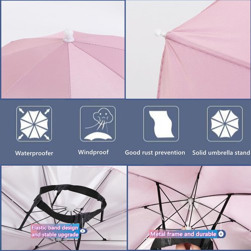 4 Pack Umbrella Hat, Sports Head Umbrella Hats for Adult Kids Women, 21" Diameter Folding Waterproof Rainbow Fishing Headwear for Outdoor Party Beach Hiking