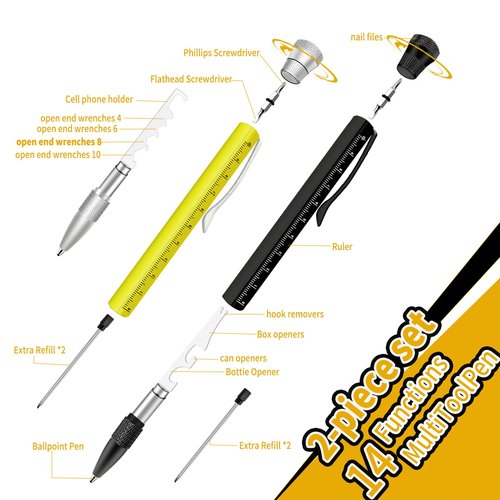 BoAn Gifts for Men,14 In 1 Multitool Pen (2 Pack),Fidget Spinner Decompression,Screwdriver,Hook Remover,Integrated Various Tools,Fathers Day Dad Birthday Gift