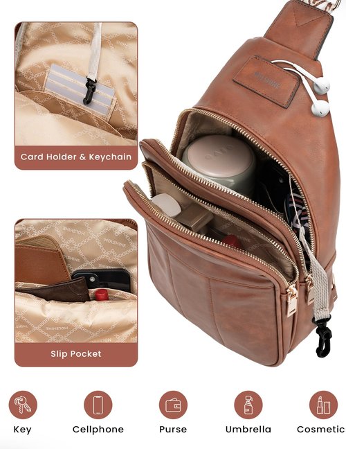 molshine Sling Crossbody Bag, Fashion Chest, Casual PU Leather Shoulder Bag for Women Work Travel Hiking Cycling DLK0037 (Yellow Brown)