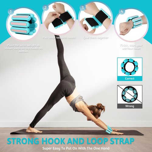 SOLY Wrist Ankle Weights for Women, Wearable Strong Arm & Leg Weights,Adjustable Wrist Weighted Bracelet for Yoga,Aerobics,Barre,Dance,Set of 2 (0.5LB Each)