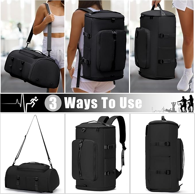 Gym Bag for Men and Women Sports Duffle Bag Travel Backpack Weekender Overnight Bag with Shoes Compartment and Wet Pocket Black - MIYCOO