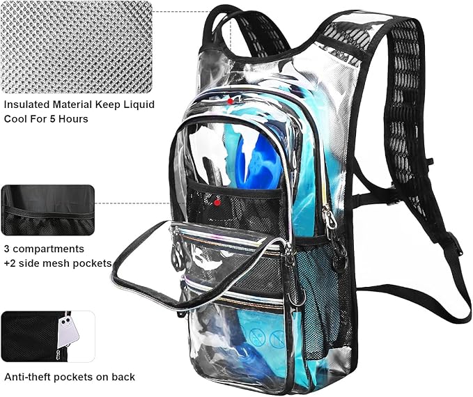 Hydration Backpack Pack, Water Backpack 20L Included 2L Hydration Bladder, Festival Essential - Rave Hydration Pack Hydropack for Hiking, Running, Biking, Festival Gear