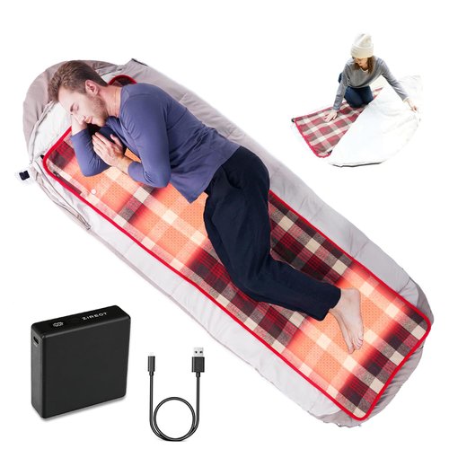 ZIREOT Battery Operated Heated Sleeping Pad for Sleeping Bag -3 Heating Zones with Battery Pack Waterproof Anti-Slip Far Infrared Heating Ideal for Cold Weather Camping Heated Sleeping Bag Liner