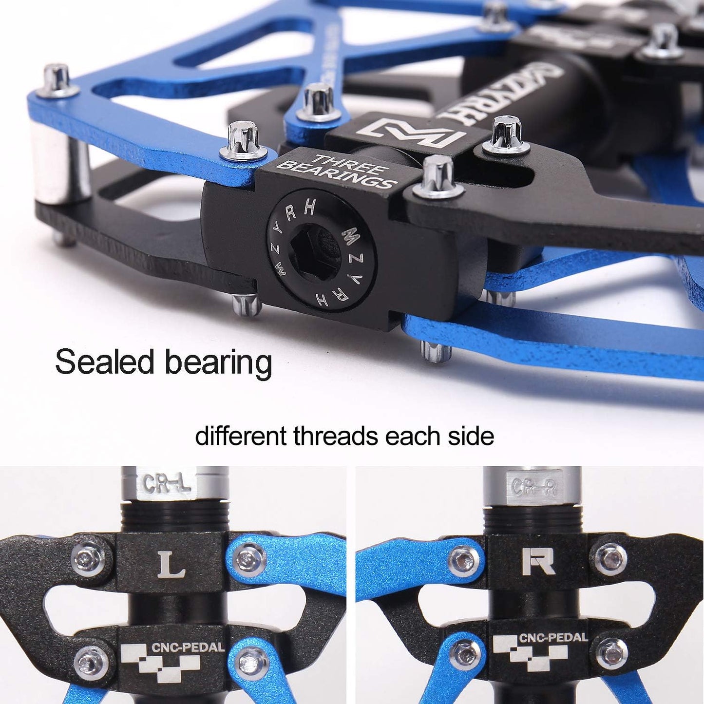 Mountain Bike Pedals, Ultra Strong Colorful CNC Machined 9/16" Cycling Sealed 3 Bearing Pedals