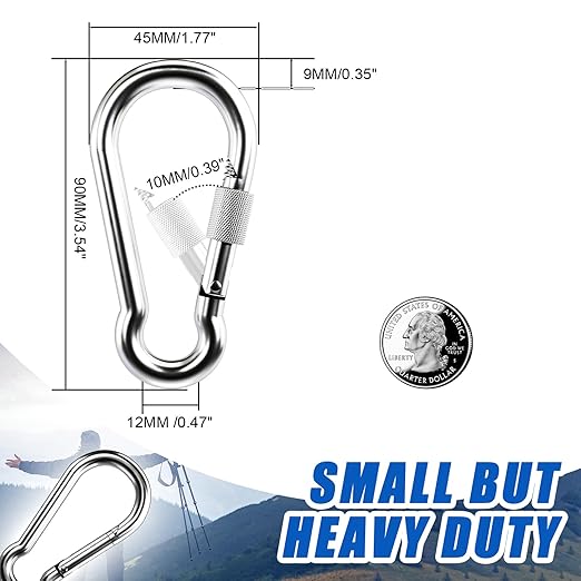 KINLINK 15 Pack Screw Locking Carabiner, 3.54 inch Heavy Duty Carabiner Clips, 304 Stainless Steel Small Caribeener Clips, Caribiniers for Outdoor Camping, Swing, Hammock, Hiking, Quick Link