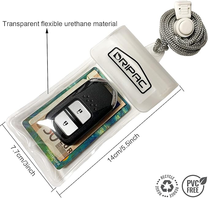 DRIPAC Waterproof Car Key FOB Case Waterproof Wallet Waterproof Holder Pouch For Key ID Badge Credit Card Money（Black+White）