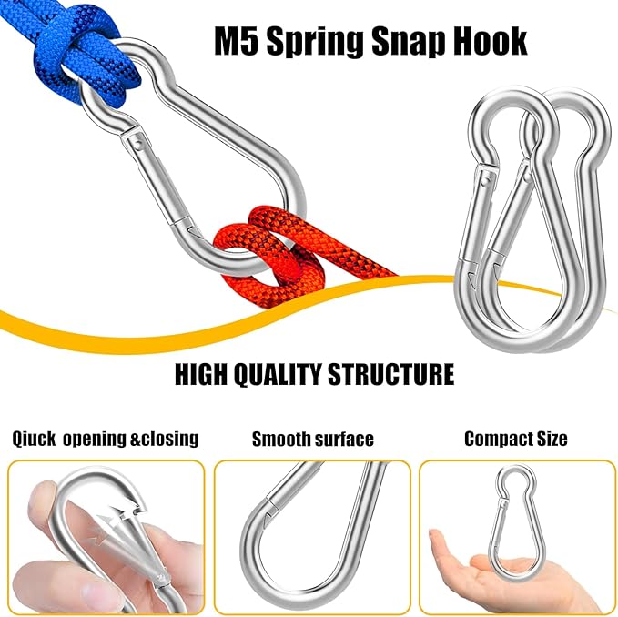 200PCS Spring Snap Hook Carabiner, 3/16" Galvanized Steel Snap Clip Hook, 2" Heavy Duty Quick Link Clip Keychain, 220LBS Holding Capacity Carabiner Clip for Camping Gym Outdoor, Door Leash & Harness