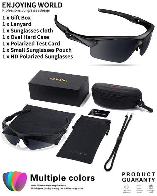 Rosemal Polarized Sunglasses for Men Women,TR90 Sport Sunglasses, UV400 Protection, Anti-Slip/Anti-Fog for Running, Cycling, Fishing, Driving Golf
