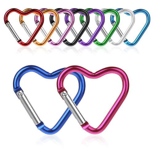 Molain 12 Pcs Heart Shaped Carabiner Keychain, 10 Colors Aluminum Heart Keyring for Outdoor Travel Walking Dog Leash Water Bottle Holder Backpack Carabiner