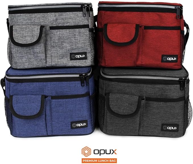 opux Insulated Lunch Bag for Men Women, Leakproof Charcoal Grey Lunch Box for Work, Portable Soft Lunch Cooler Bag with Shoulder Strap, Adult Lunchbox Lunch Pail for Kid Boy Girl School, 14 Can/8L