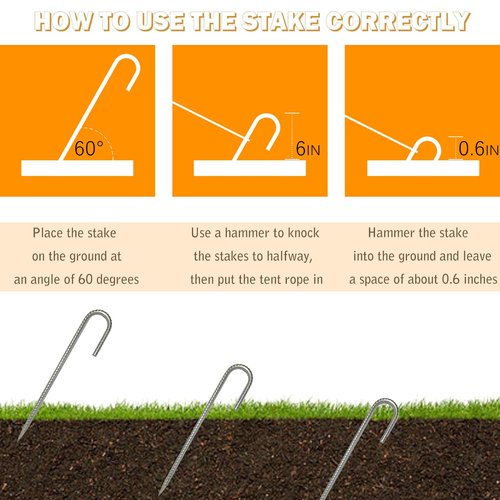 J Hook Heavy Duty Galvanized Reinforced Ground Nails - Outdoor Canopy Tent & Gardening Ground Anchor (12)