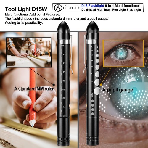LIGHTFE UVD15 UV Flashlight 365nm Dual Head 6 in 1 Pen Light LED Pointer Light with USB-C Rechargeable, Suitable for UV Gel Curing, Pet Urine Stains, Stains, Mineral Fluorescent Detection, etc