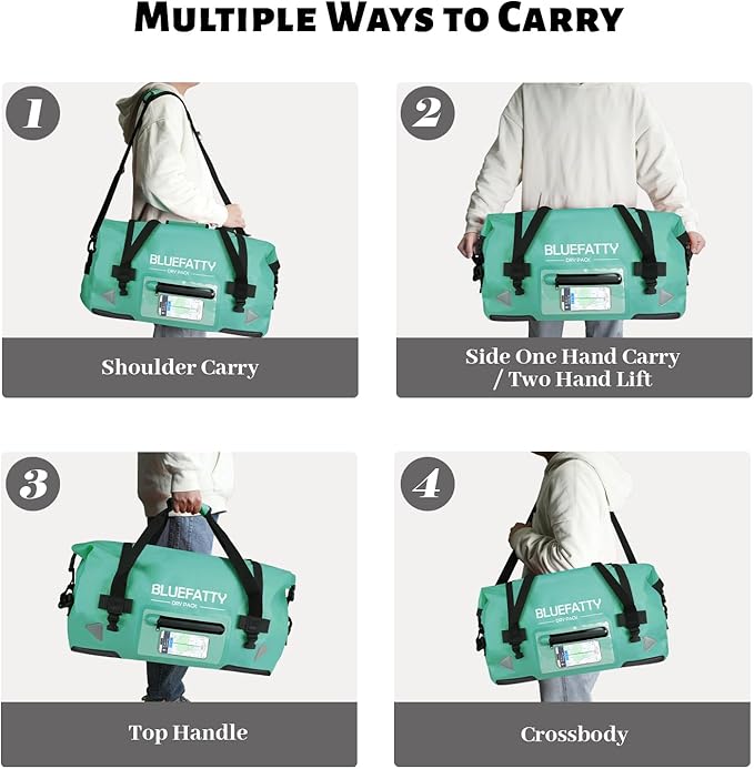 Large Waterproof Duffel Bag Roll-top Heavy Duty Dry Duffle Bags for Motorcycling, Rafting, Boating, SUP, Kayaking, Travel, 70L(Ocean Green)