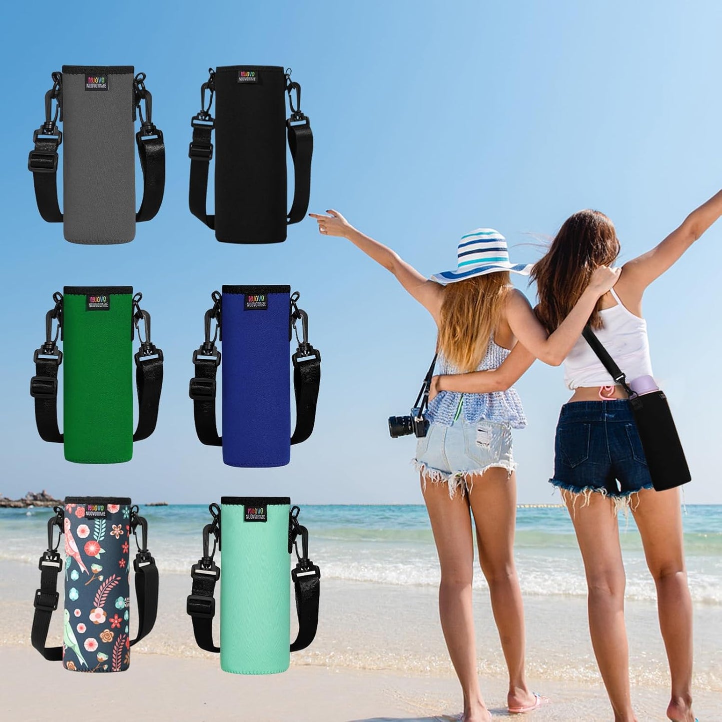 Nuovoware Water Bottle Carrier Bag, Premium Neoprene Portable Insulated Water bottle Sling Holder Bag 1000ML with Adjustable Shoulder Strap for Men Women Hiking, Sling Bottle Bag Case