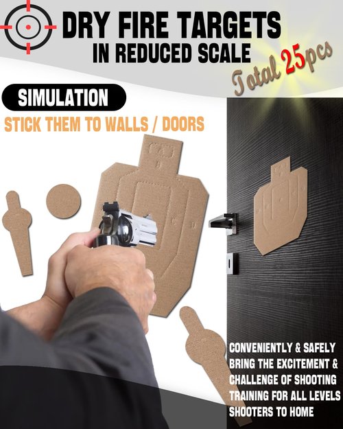 Zivosely 5 Set 25 Pcs Dry Fire Targets Cardboards in Reduced Scale, Cardboard Targets for Shooting Silhouette Simulation Style, Competition Torso Target Shooting Range Practice