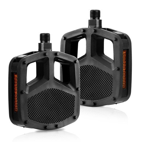 PP 9/16 Inch Mountain Bike Pedals - 1 Pair with Reflective Strips, Non-Skid Platforms, Waterproof for Road, Mountain, E-Bike & BMX
