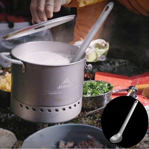 FJYXCHENXM Backpacking Stainless Steel Long-Handled Spoon with Carry Bag for Camping and Hiking, 21.8cm