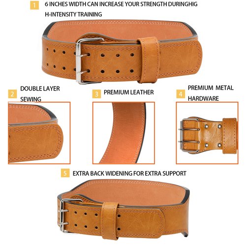 DALAYEA Weight Lifting Belt Gym Fitness, Cowhide Leather, 4” Padded Lumbar Back Support,10 Adjustable Holes,Heavy Duty Workout Training Strength Training Fitness,Men Women(Yellow-M)