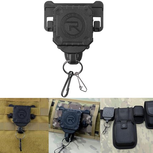 Military Tactical Gear Retractor, Molle Tactical Gear Tether, and a Retractable Key/Multi-Tools Holder (Black)