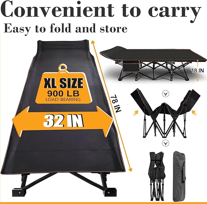 ABORON Oversized Folding Camping Cot for Adults, Double Layer 1200D, 500lb Capacity, Heavy Duty Guest Cot with Mat & Carrying Bag for Indoor & Outdoor Use