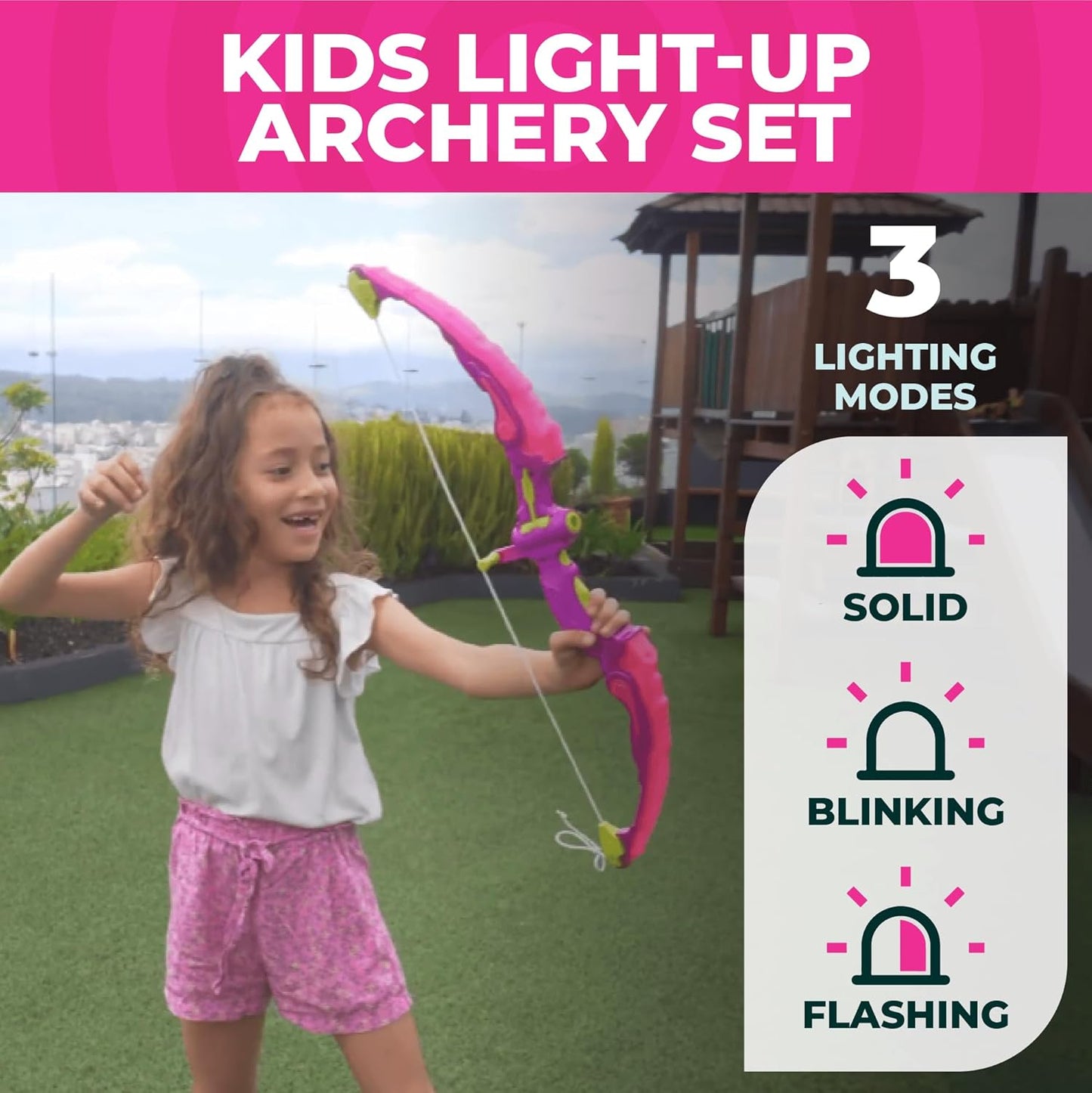 Toysery Kids Archery Set with LED Flash Lights, Toy Bow and Arrow Set for 6-8 Years Old Boys, Includes Archery Bow, 6 Archery Arrows, Target, Quiver - Great for Youth Practice