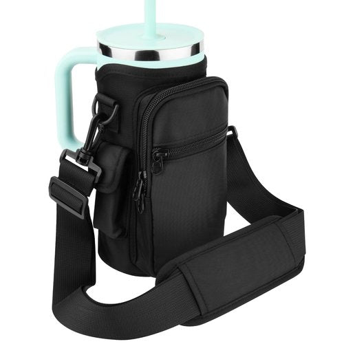 Xxeciz Water Bottle Carrier Bag for Hydro Flask Travel 40/32 oz Tumbler with Phone Pocket, Nylon Water Bottle Holder with Strap Water Bottle Sling Pouch for Hydro Flask Cup Accessories (32 OZ)