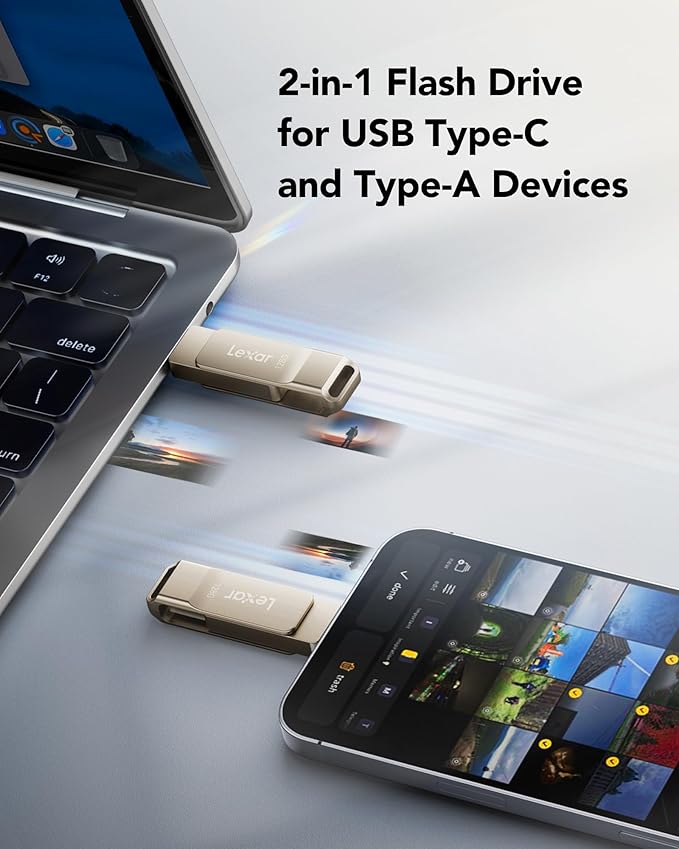 Lexar D40E 128GB Dual USB 3.2 Gen 1 Type-C Jump Drive, USB-C Flash Metal Housing Swivel Design Thumb Drive