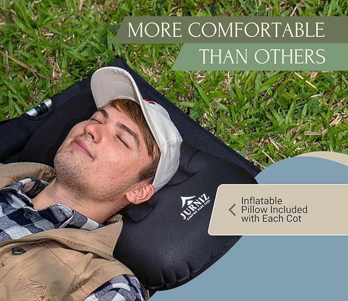 Ultralight Camping Cot with Inflatable Camping Pillow for Adults & Kids; Supports up to 330lbs; 4.85lbs Lightweight Portable Camping Bed for Hiking, Camping & Backpacking with Carry Bag (Black)