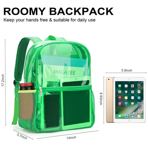 Neurora Clear Backpack Heavy Duty TPU Transparent Backpack for Sports,Work,Security Travel.(Green)