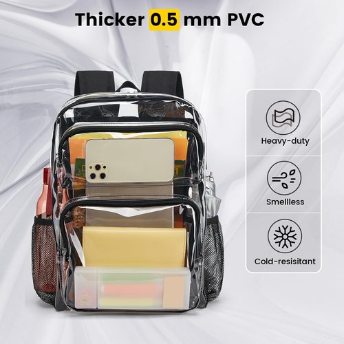 Vorspack Clear Backpack Heavy Duty - Large Clear Bookbag Transparent Backpacks See Through Backpack for College Work Travel Festival - Black(2 Pack)