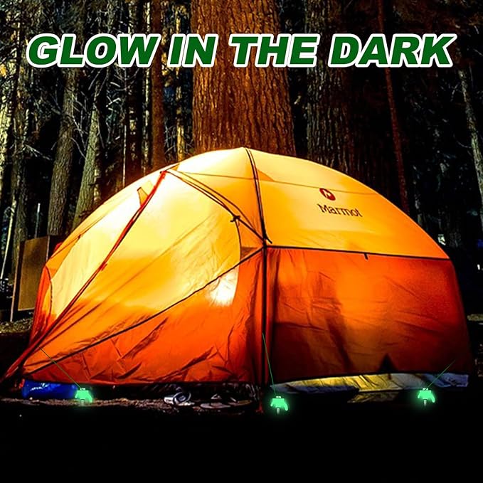JaGely 20 Pcs 12 Inch Tent Stakes Heavy Duty Grow in The Dark Tent Stakes Metal Screw in Camping Stakes with Luminous Head Ground Anchor Pegs with Hex Head Driver for Camping Inflatable Yard Decor