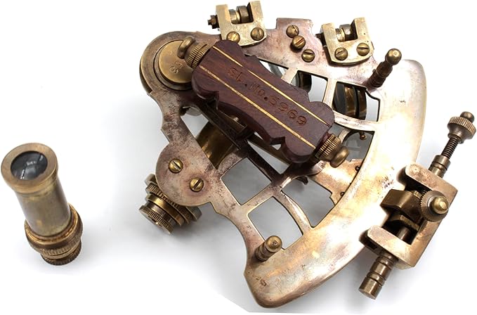 OCEAN REPLICAS J. Scott London Brass Ship History Sextant with Hardwood Box. Vintage Solid Antique Brass Nautical Functional Maritime Sextant | Nautical Navy Decor Gifts