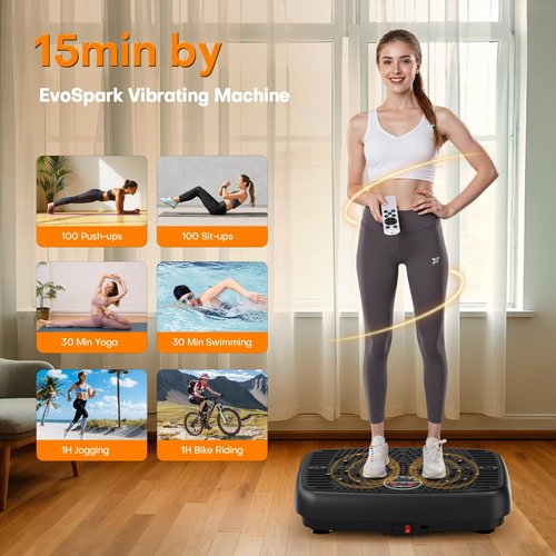 Vibration Plate Exercise Machine, 2025 Upgraded Double Motors Vibration Plate for Lymphatic Drainage, EvoSpark 3D PRO Vibration Plates for Weight Loss,450 Lbs Capacity Vibrate Fitness Platform