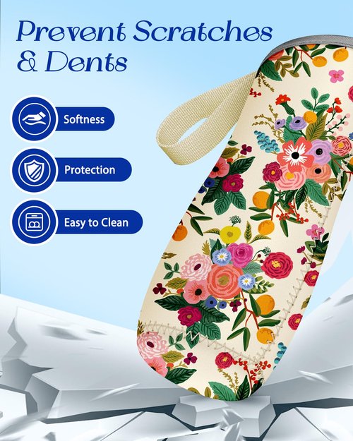 Toykee Water Bottle Sleeve for Cirkul 22 oz - 2 Pack Bottle Cover Holder Carrier with Handle Strap Artistic Aesthetic Art Flower Floral Print for Women
