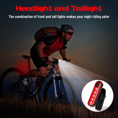 Suruid Bright Bike Light Set, Bicycle Front Headlight and Back Taillight, 8 LED 1000 Lumen and 9600mAh USB Rechargeable Bicycle Headlight, 5 Light Modes Front Light and 4 Modes Taillight