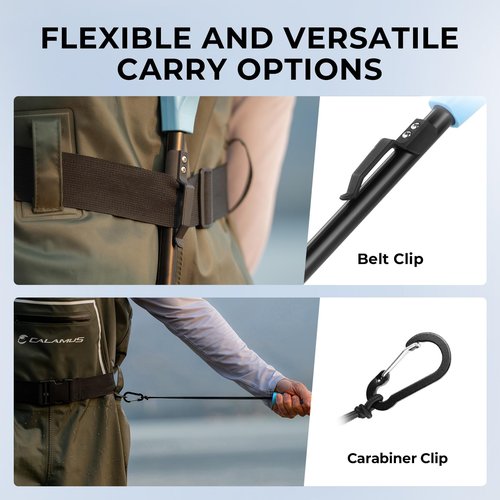 Calamus Triangle Floating Fishing Net, Lightweight & Strong Fishing Net with Non-Slip Elastomer Handle, Fish Friendly PVC Coated Nylon Net, Built-in Elastic Lanyard and Belt Clip