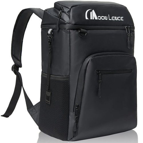 MOON LENCE Backpack Cooler for Men 32 Cans, Camping Backpack Leak Proof w/Multi Insulated Compartments, Portable Lightweight Lunch Backpack for Beach Travel Picnics, Black