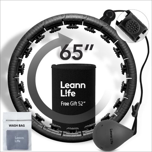 Leann L!fe 32 Knots 19”- 65”, Magnetic Lock Smart Weighted Hula Hoop for Kids & Adults Weight Loss, Infinity Hoop Plus Size, Fitness Exercise, Abdominal Toner, Black-Black Ball